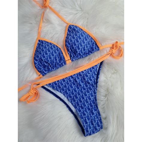 dior swimsuit blue and orange|Dior high waisted bikini.